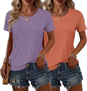 KILISU 2枚 レディース 半袖 Tシャツ クルーネック 無地 ソフト ベーシック Tシャツ カジュアル ルーズフィット 軽量 サマートップス 服 2026