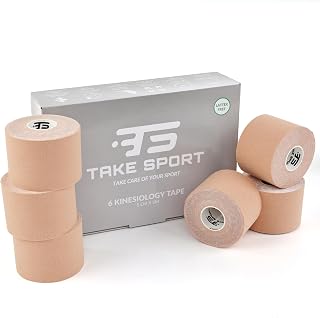 TS TAKE SPORT, Kinesio, Kinesio tape, Nastro kinesiologico, Tape kinesiologico, Kinesio taping. 6-12 rotoli, 5 x 5m, 95% Cotone 5% Spandex, elastico. (6 Skin)