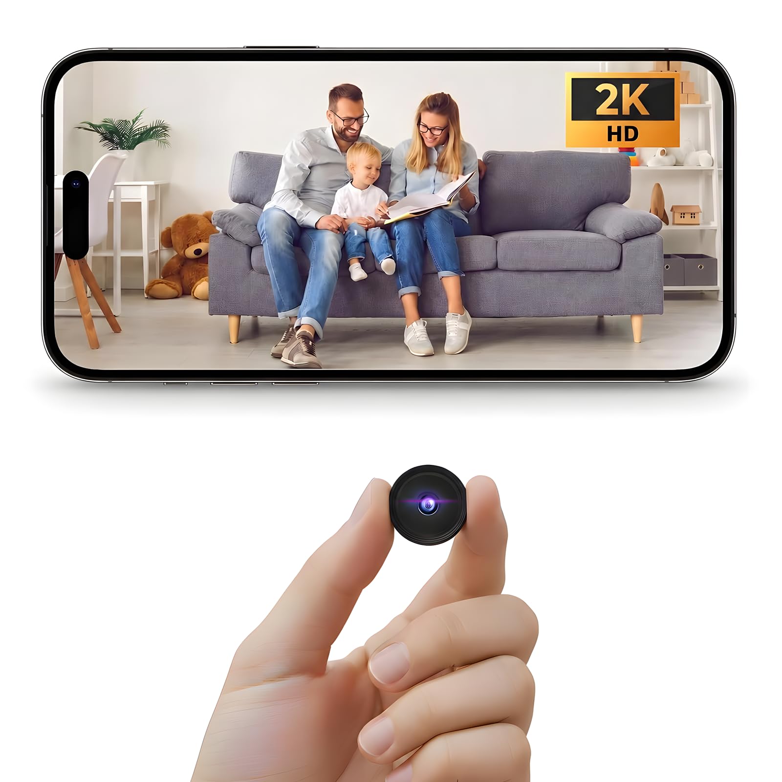FeeOlsa Mini Camera，2K Hidden Camera，Spy Camera for Home Security，Small Indoor N