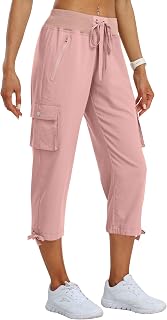 MoFiz Women's Cargo Trousers Capri Trousers Summer 3/4 Lightweight Outdoor Hiking Trousers with Zip Pockets