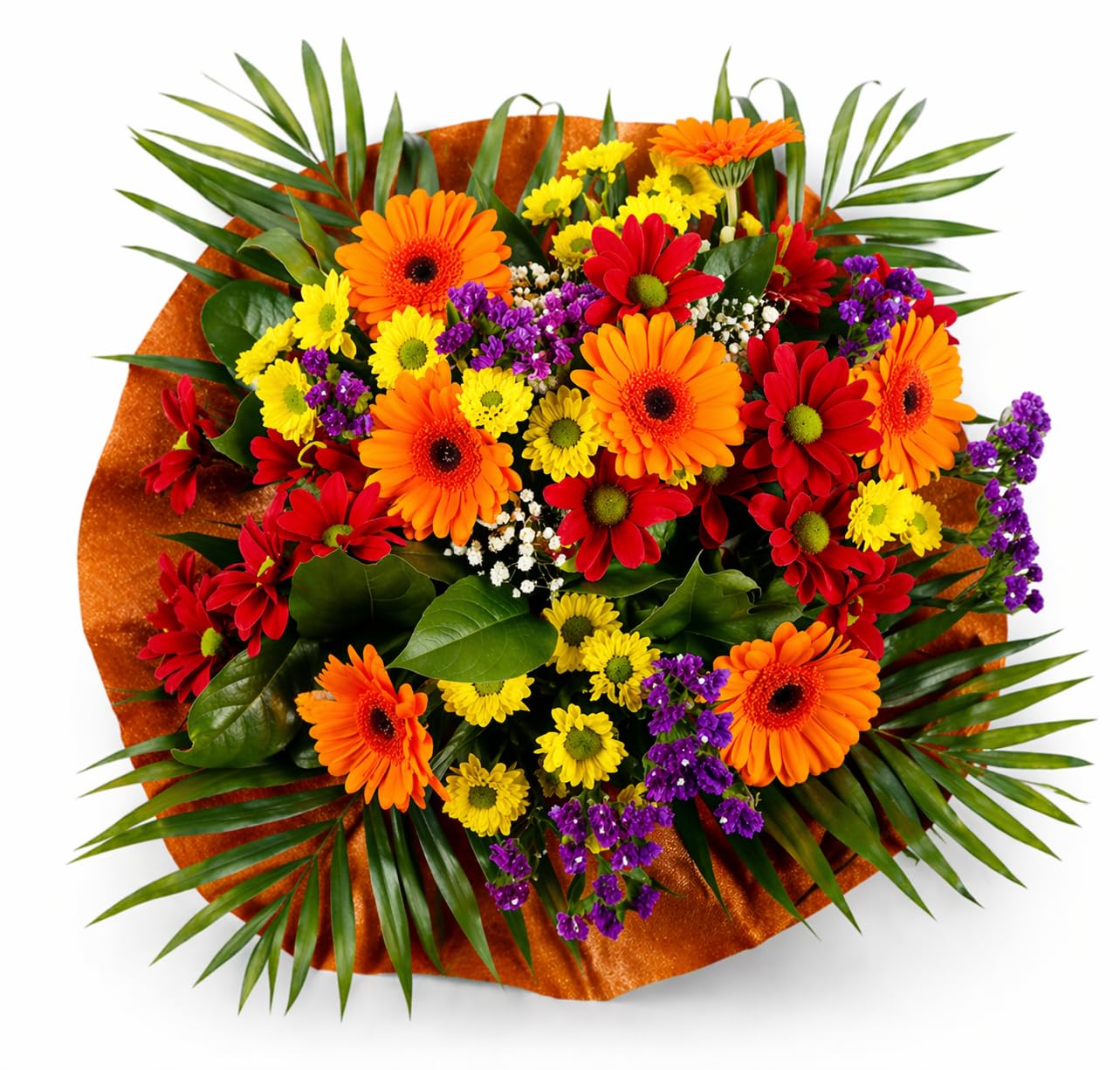 Autumn Burn Bouquet Fresh Seasonal Styling With Orange Gerberas, Mixed Yellow an
