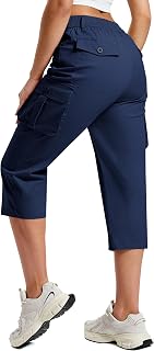 MoFiz Pantaloni cargo da donna in cotone capris con tasche con bottoni in vita elastica leggeri carino escursionismo pantaloni casual per l'estate