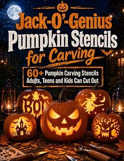 Jack-O'-Genius Pumpkin Stencils for Carving: 60+ Pumpkin Carving Stencils Adults, Teens and Kids Can Cut Out — Easy, Medium and Expert Halloween Designs and Templates for a Spooky Jack-O'-Lantern Night