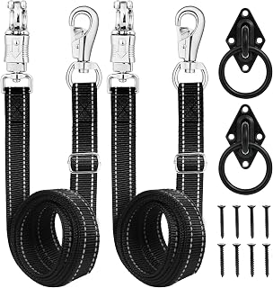 Ciphuoly Heavy-Duty Horse Cross Ties Adjustable Nylon 2 Pack Black | Strong Panic Snap Bull Snap 59"-102" 2 Tie Rings 8 Screws Set Black
