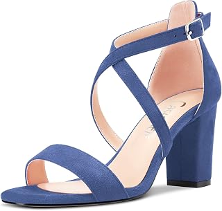 Castamere Women's Block Chunky High Heel Open Toe Sandals Strappy Cross Buckle Wedding Sexy Dress Shoes