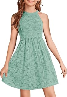 HOSIKA Flower Girl Dress Halter Neck Elegant Floral Lace A-line Party Dress
