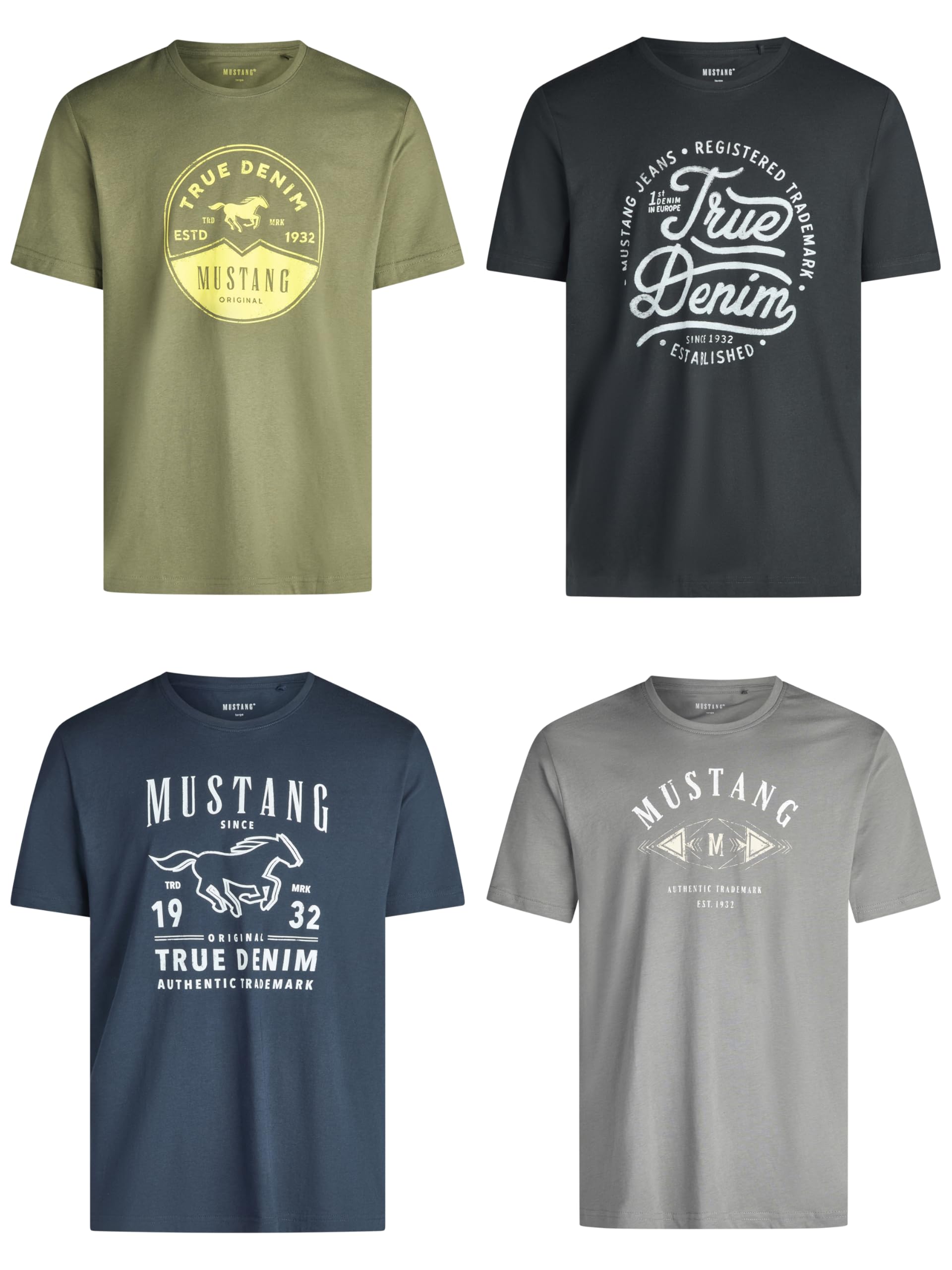 Mustang Men's T-shirt, Pack of 4, Front Print, Round Neck, Short Sleeves, Regula