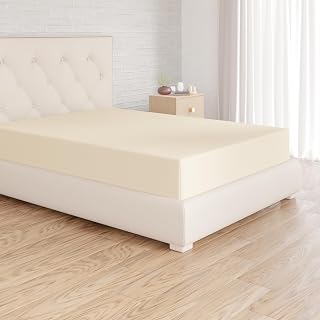 Amazon Basics Fitted Sheet, 63 x 200 x 30 cm, Polyester Microfibre for Thick Mattresses up to 30 cm, Beige