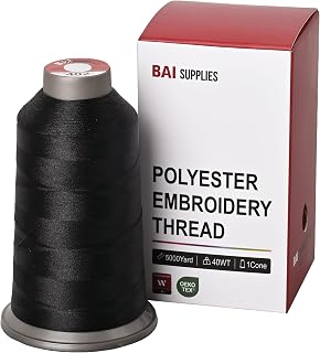 BAI Polyester Embroidery Machine Thread 5000 Yards Black+402 | 40WT Commercial Grade Embroidery Thread High-speed Performance with Stable Tension and Smooth Feeding Professional Machine