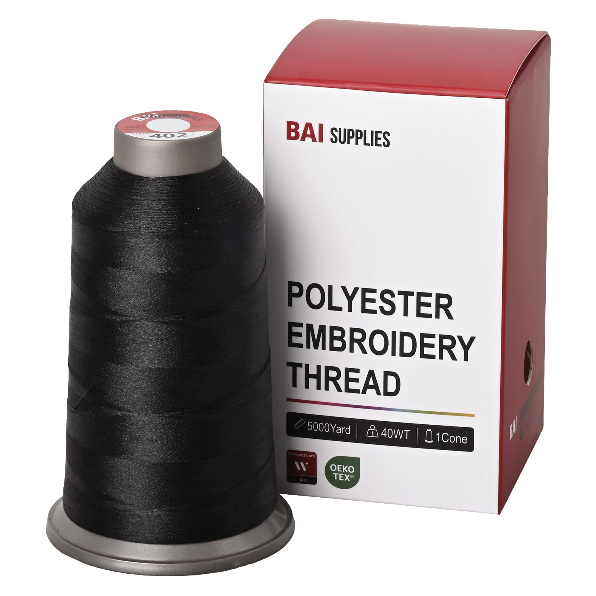 BAI Polyester Embroidery Machine Thread 5000 Yards Black+402 | 40WT Commercial G