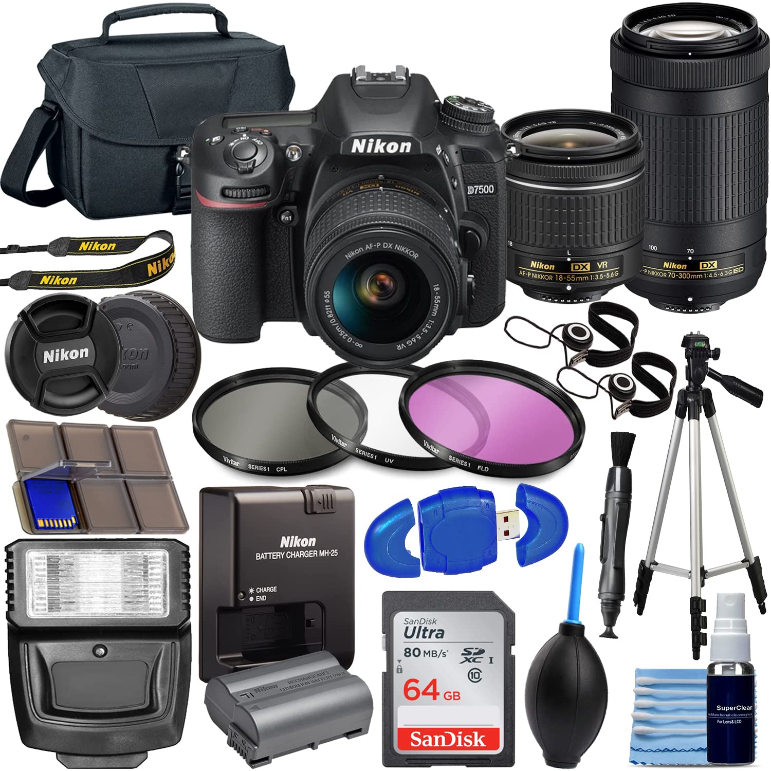 Nikon D7500 DX-Format Digital SLR w/AF-P NIKKOR 18-55mm f/3.5-5.6G VR Lens + -P 