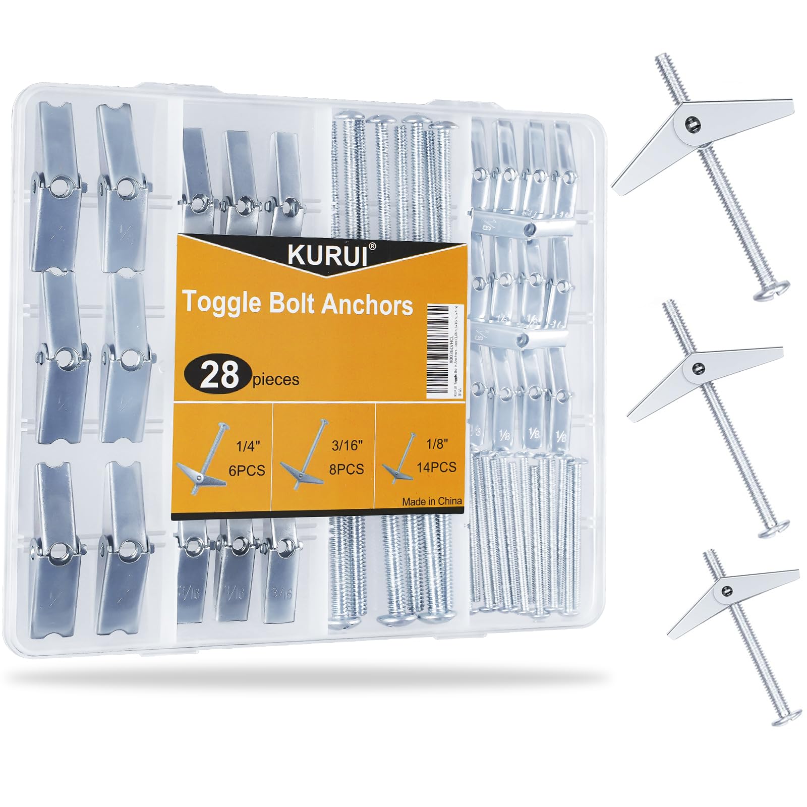 KURUI Heavy Duty Hollow Drywall Anchors for Sheetrock Ceiling, Toggle Bolts and 