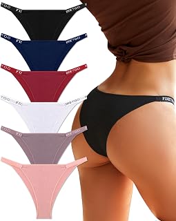 FINETOO - Set of 6 Women's Cotton Sports Briefs with Brazilian Pattern S-XL