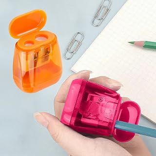 Pencil Sharpener Set Manual Double Hole Compact Handheld Sharpener with Lid for Student Office School Classroom Travel Art Supplies Pack of 4