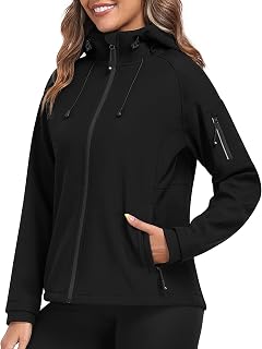 MoFiz Chaqueta Softshell con forro polar para mujer, con capucha, resistente al viento, ligera, aislante, con cremallera completa, abrigo cálido