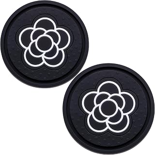 2.75 Inch Car Cup Coaster 2-Pack – Non-Slip Auto Drink Holder Mat – Universal Fit for Women & Girls – Stylish Pink Accessories (Black Flower)