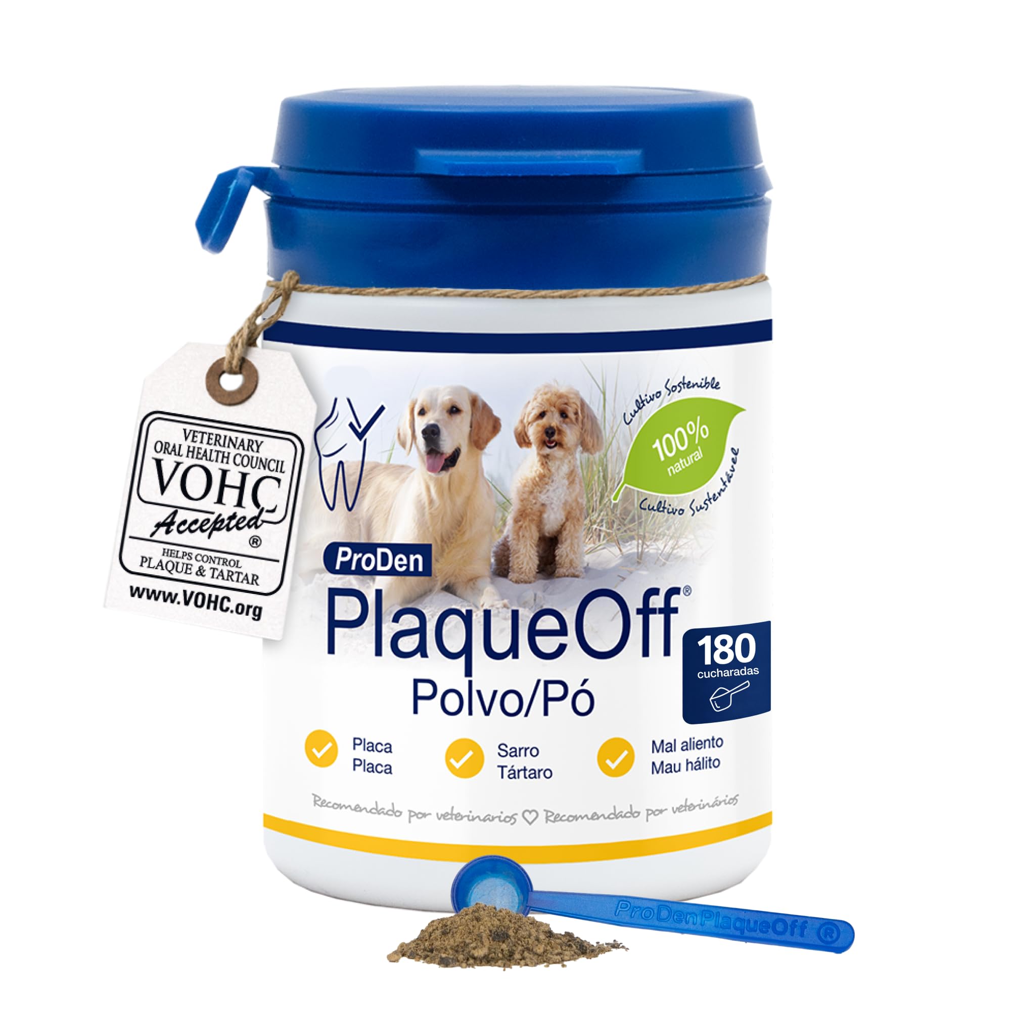 ProDen PlaqueOff Powder 60 g – 100% Natural Dental Cleaner for Dogs and Cats, Re