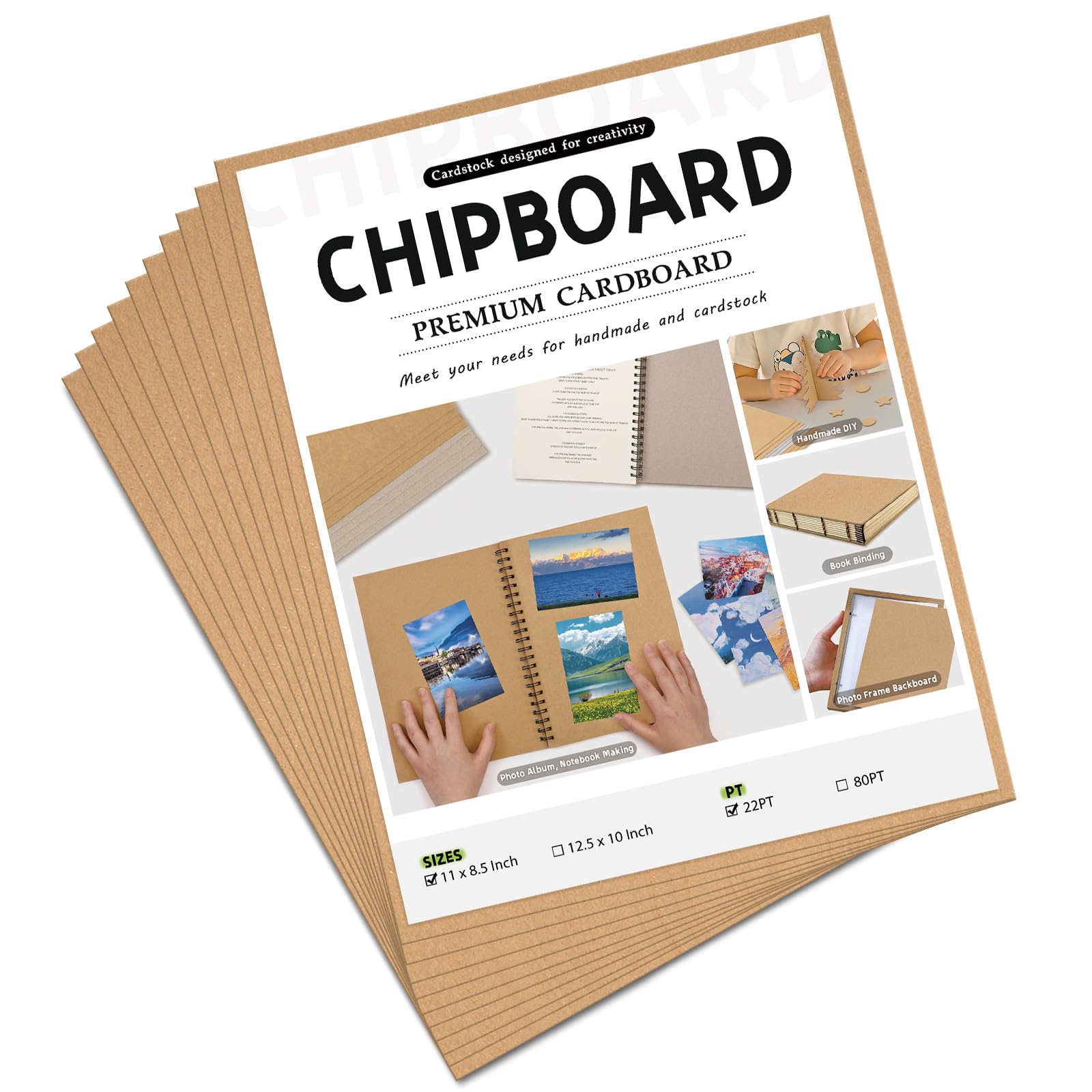 JNENERY 10 Chipboard Sheets 8.5 x 11", 22PT Book Board for Bookbinding | Cardboa