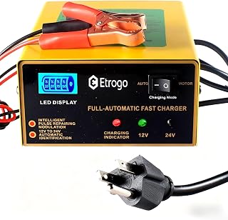 Intelligent 12V 24V 10A Car Battery Pulse Charger | 2.8m connection,revive 10V battery,With LED % display and indicators for lead-acid batteries only (max. 200Ah, from 10V)