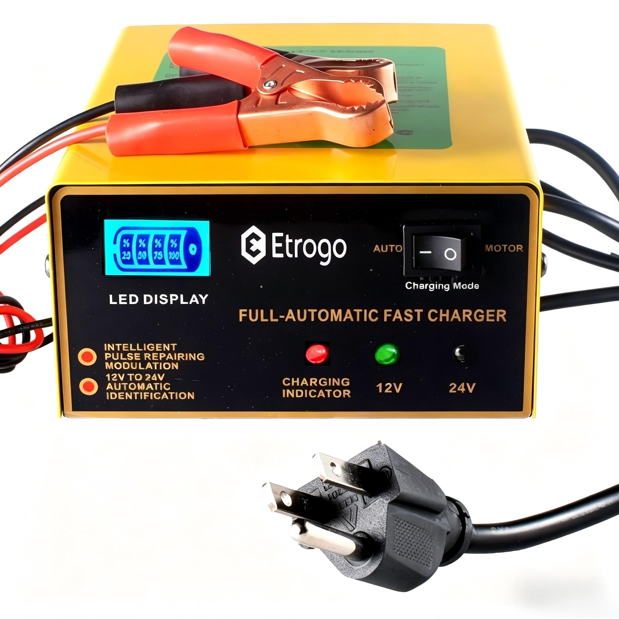 Intelligent 12V 24V 10A Car Battery Pulse Charger | 2.8m connection,revive 10V b
