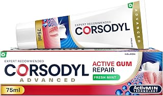 Corsodyl Active Gum Repair Toothpaste, Bleeding Gums, Fresh Mint, 75 ml | Fluoride toothpaste for bleeding gums, helps remove plaque bacteria, daily gum care, fresh mint flavour