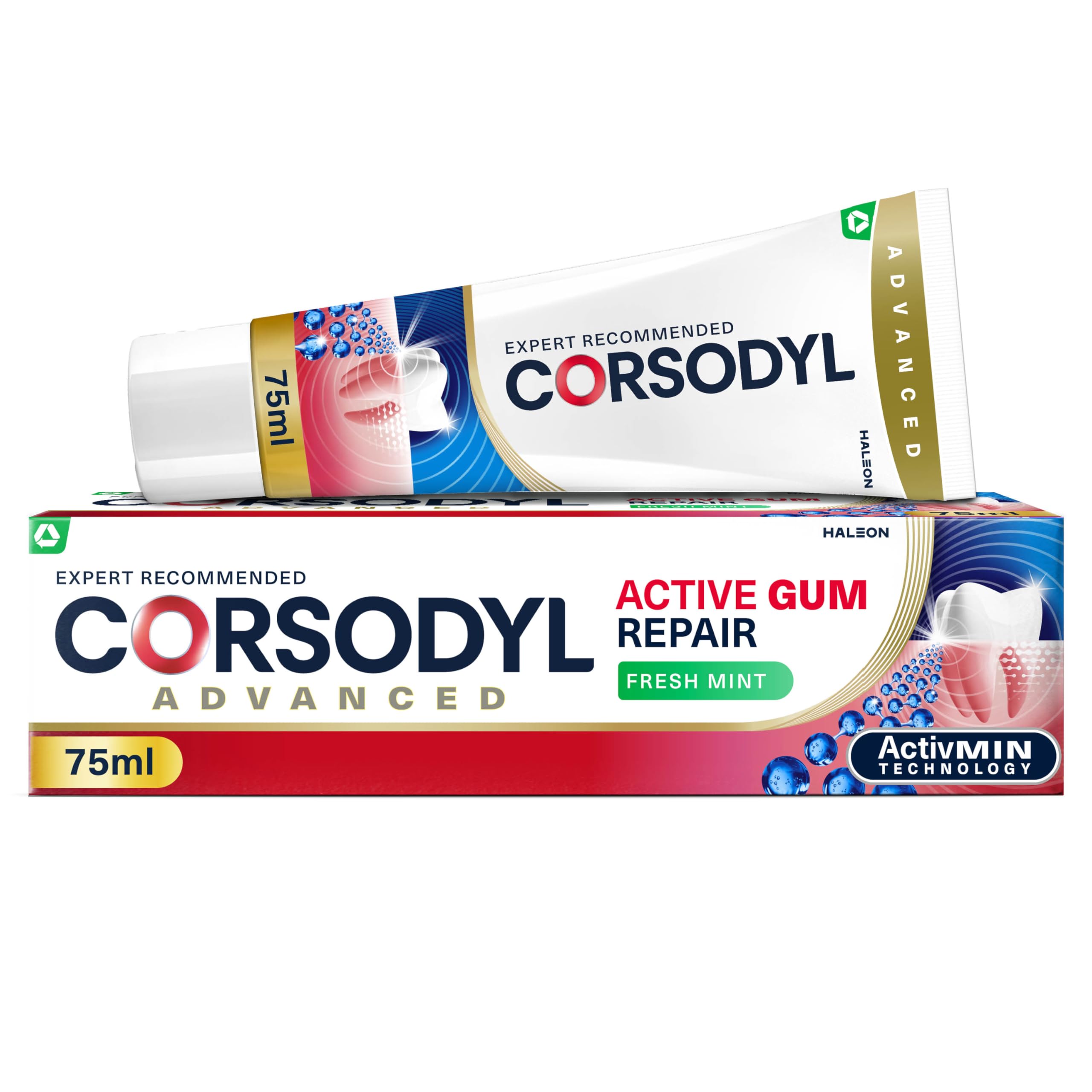 Corsodyl Active Gum Repair Toothpaste, Bleeding Gums, Fresh Mint, 75 ml | Fluori