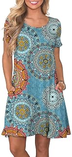 AUSELILY Women's Summer Short Sleeve Casual T-Shirt Dresses with Pockets