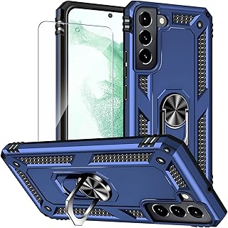 for Samsung Galaxy S22 Case with Screen Protector, 360°Military Grade Rotatable Kickstand (Heavy Duty) Shockproof Protective - Case for Samsung S22 (Blue)