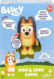 Bluey Hide & Seek Game - Bingo, Hide The Figure and Press Her Nose to Start The Built-in Timer, Bingo Talks and Giggles to Help Kids Find Her, When Found, Kids Can Dance to Bluey's Theme Song