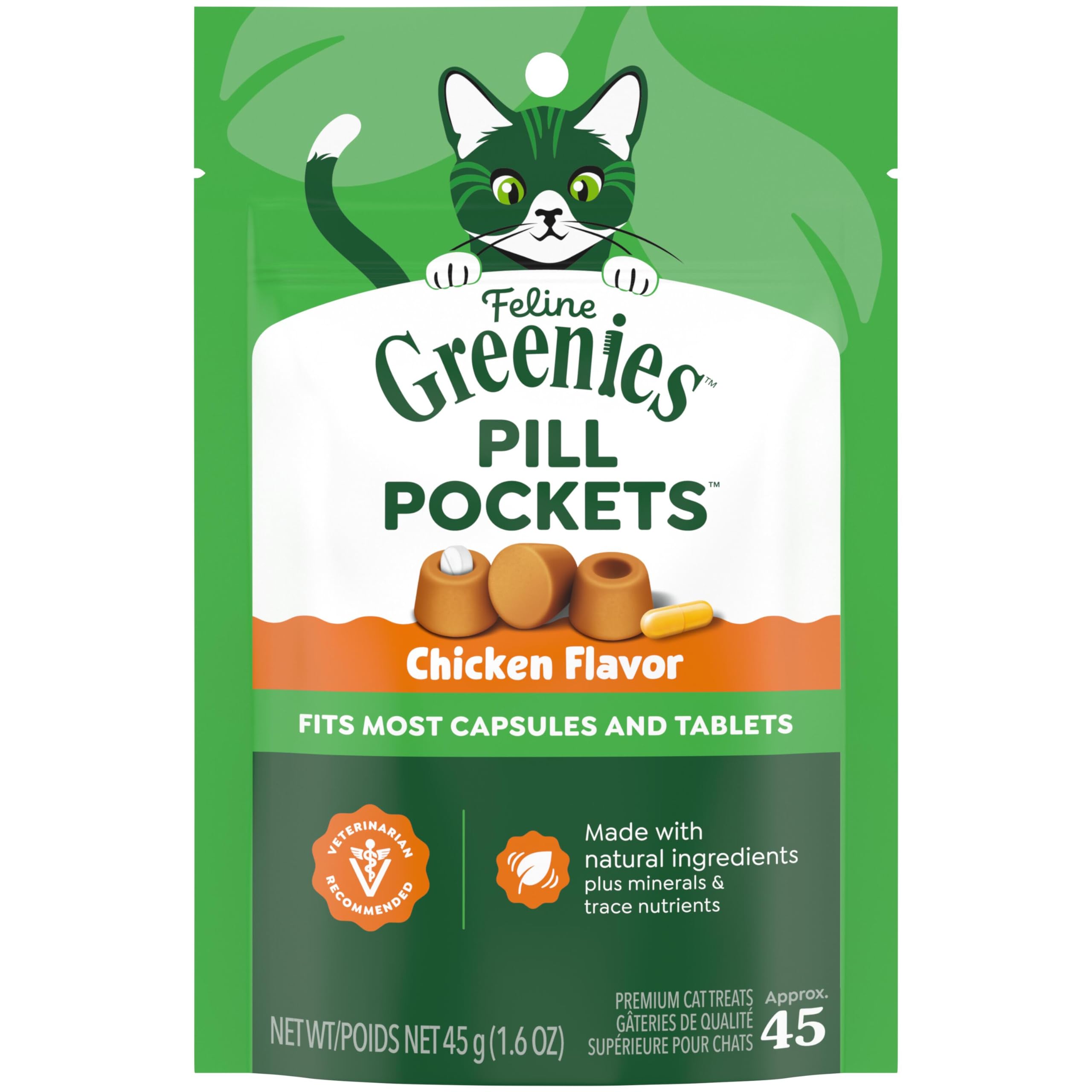 Greenies Feline Pill Pockets Soft Cat Treats, Chicken Flavor, 45 Count | #1 vet-