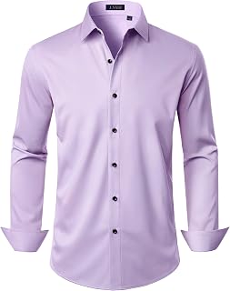 J.VER Men's Stretch Shirts Long Sleeve Formal Shirt Solid Color Business Casual Button Down Shirts Wedding Prom