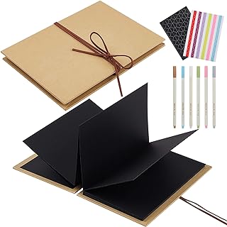 Jutieuo Small Accordion Scrapbook Album, 6x8 Inch with Marker Pens | Hardcover Mini Scrapbook with Stretchable Pages, DIY Small Photo Album, Travel Scrapbook, Adventure Book (Black)