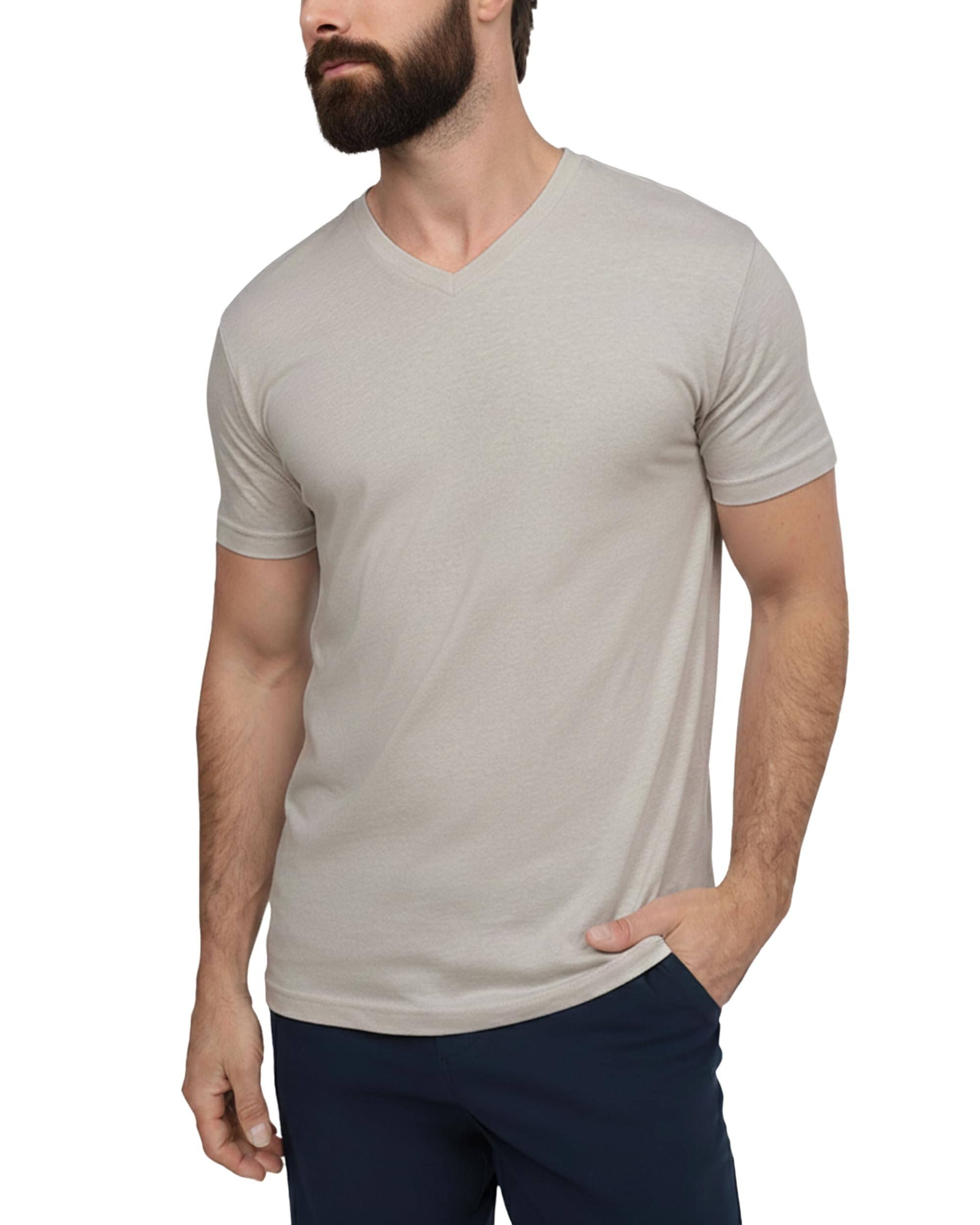 Men's V-Neck T-Shirt Fitted Short Sleeve Soft Cotton Vneck Tees S-2XL
