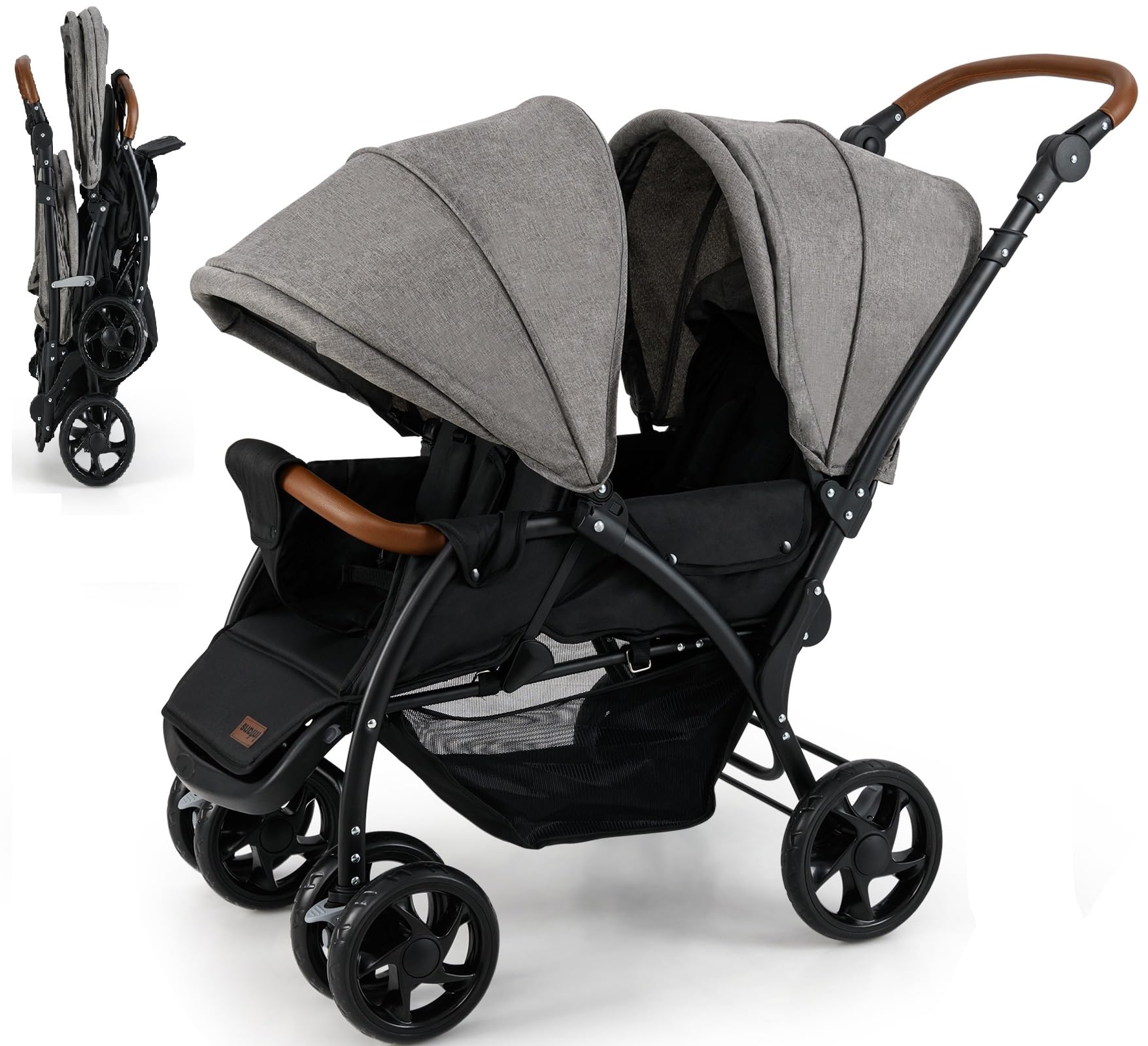 INFANS Double Stroller, Foldable Baby Tandem Stroller with Djustable Backrest Ca