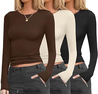 Ekouaer Long Sleeve Shirt Women Fitted Underscrub Top Thermal Undershirt | Under Scrubs Top Soft Stretchy Tshirt, Gym to Going Out Casual Basic Layer Long Sleeve Tops XS-XXL