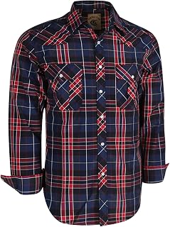 Coevals Club Men's Western Cowboy Pearl Snap Work Plaid Solid Long Sleeve Two Pocket Casual Button Up Shirts