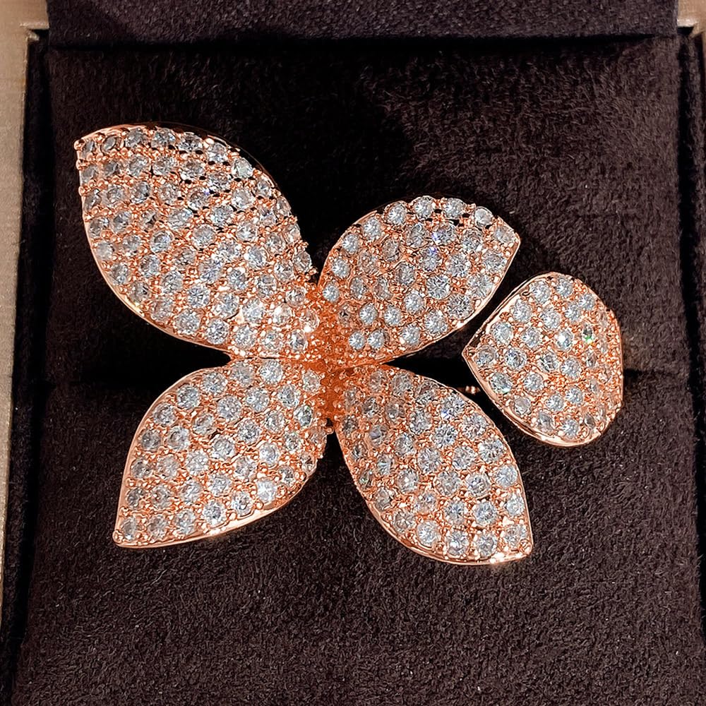 Gorgeous Adjustable Sparkling Flower Rings for Women Luxury Shinning Cubic Zirco