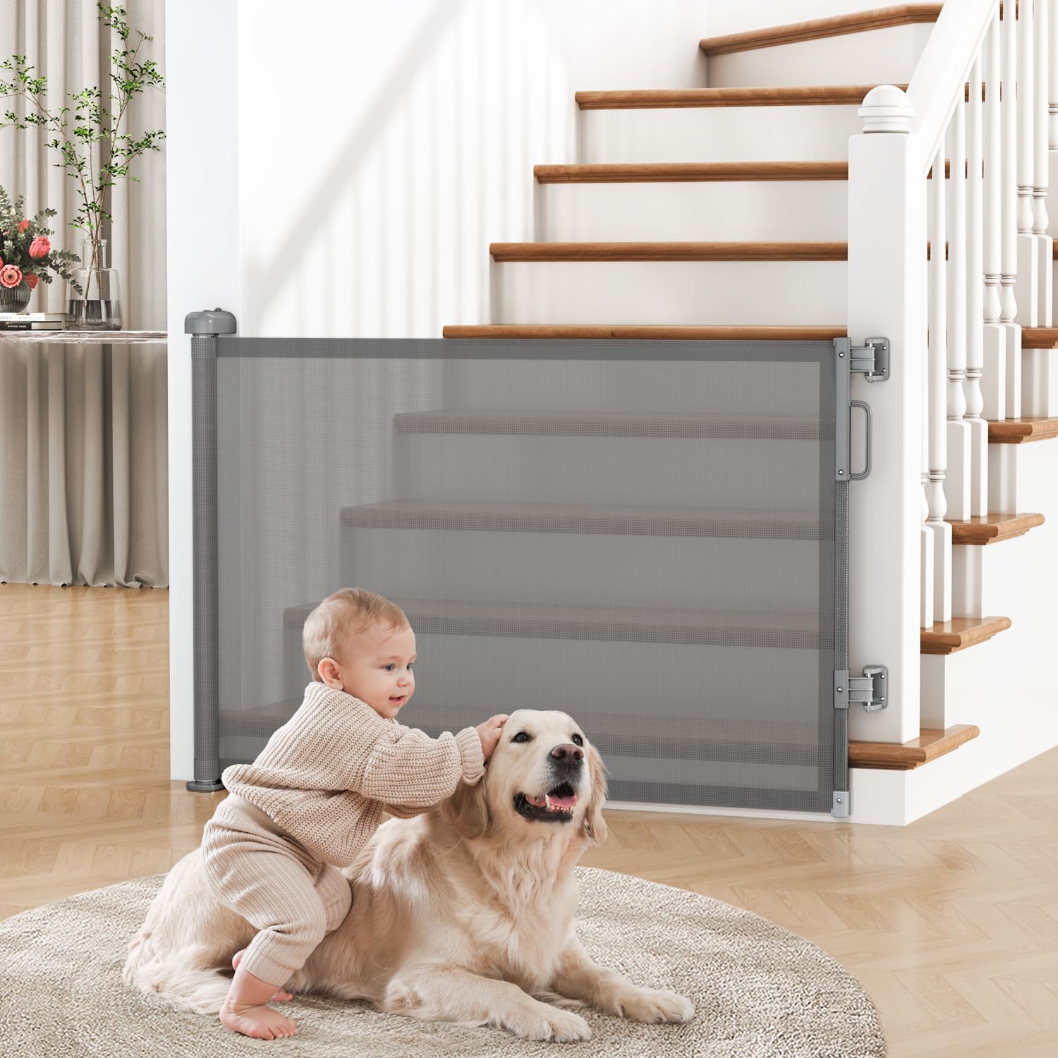 Cideny Retractable Baby Gate for Stairs & Doorways, Dog Gate Indoor Outdoor | Ex