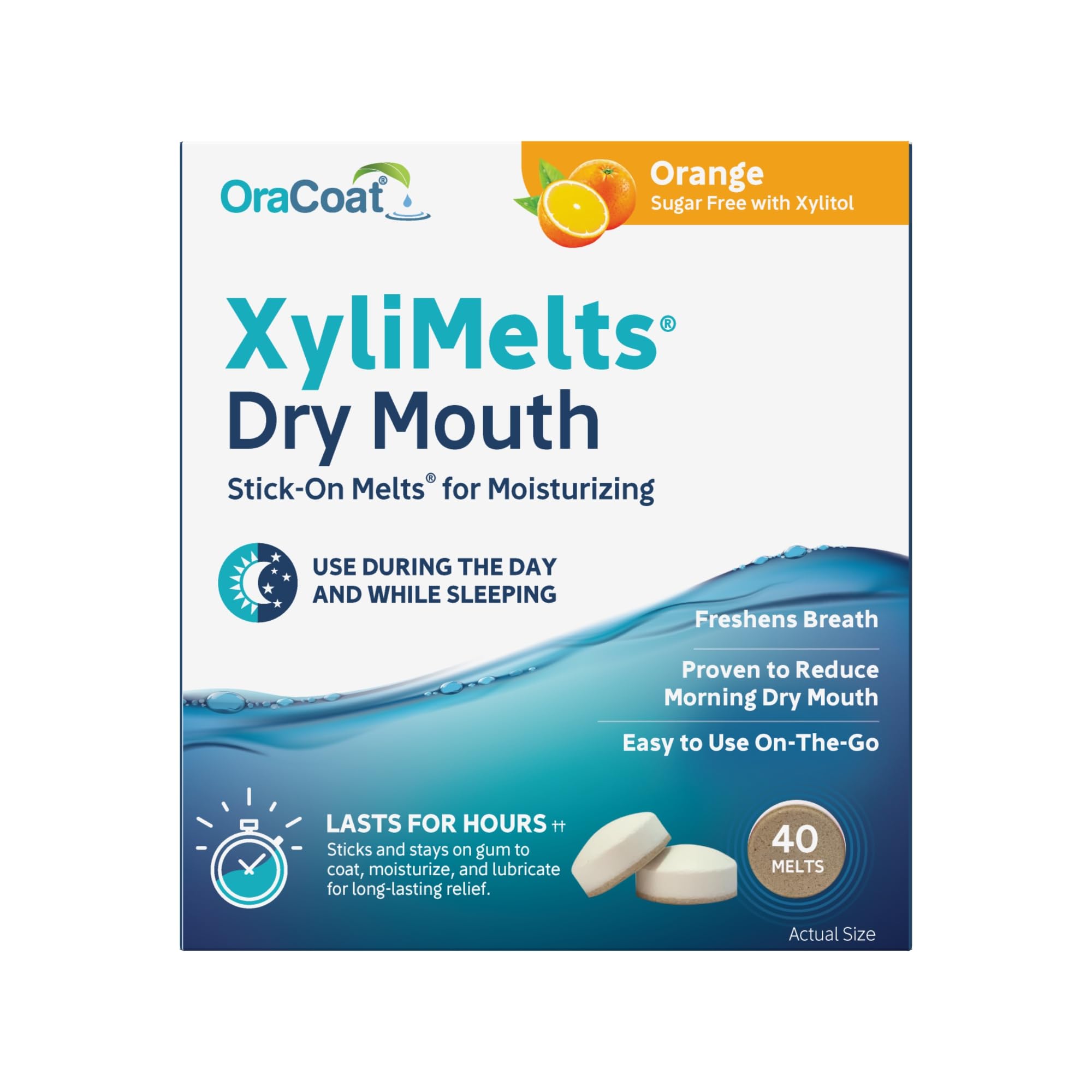 OraCoat XyliMelts Dry Mouth Relief Oral Adhering Discs, 40 Count, Orange