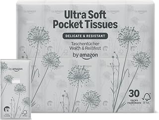 by Amazon 4-Ply Pocket Tissues, 300 Count (30 Packs of 10), White