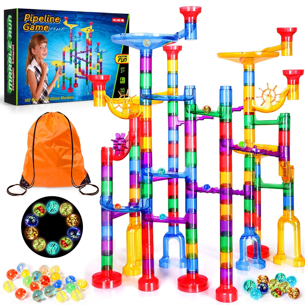 Meland Marble Run - 132Pcs Marble Maze Game Building Toy for Kid, Marble Track R