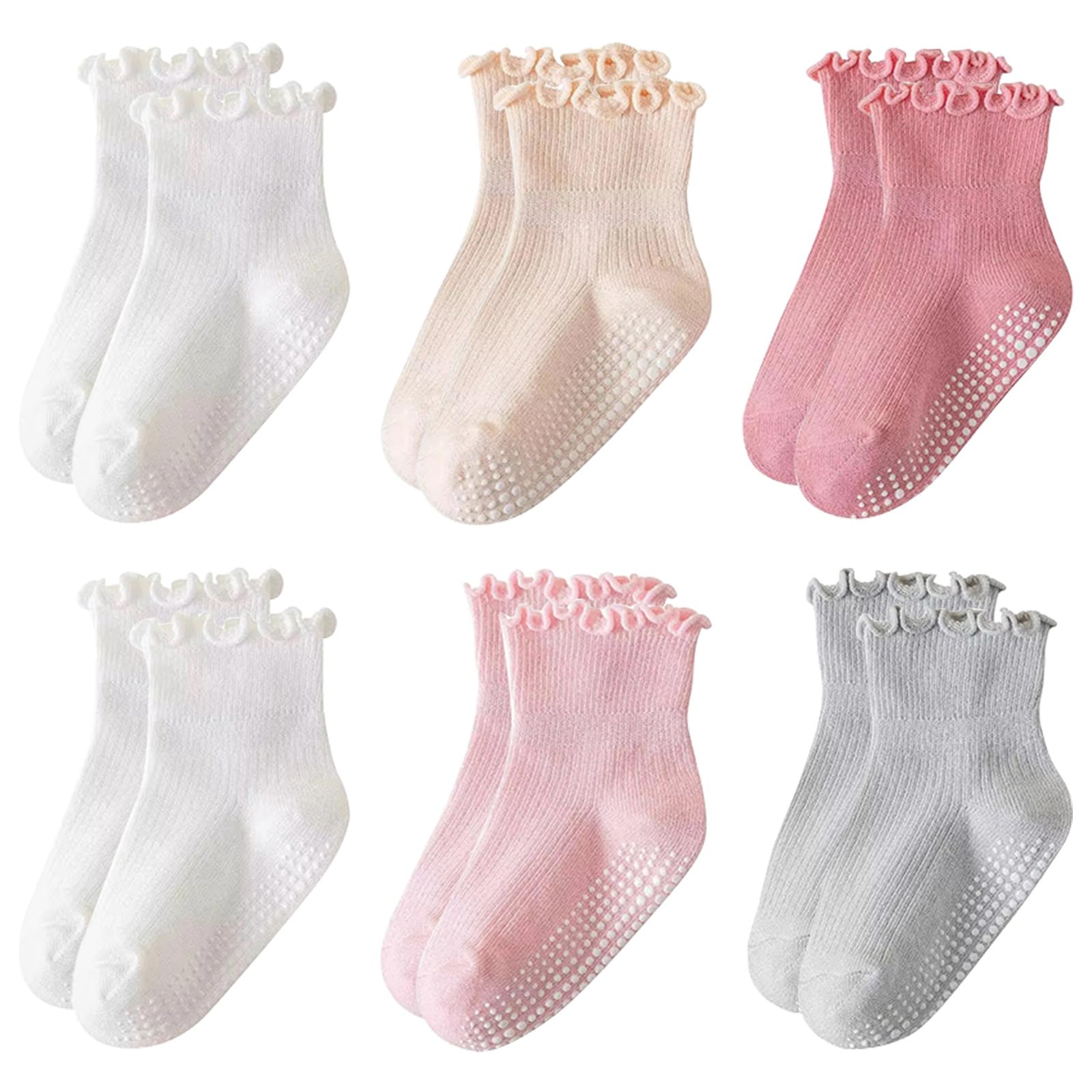 HDFHDF 6 Pairs Grippy Socks Baby Toddler Socks Baby Girl Cute Pleated Anti Slip 