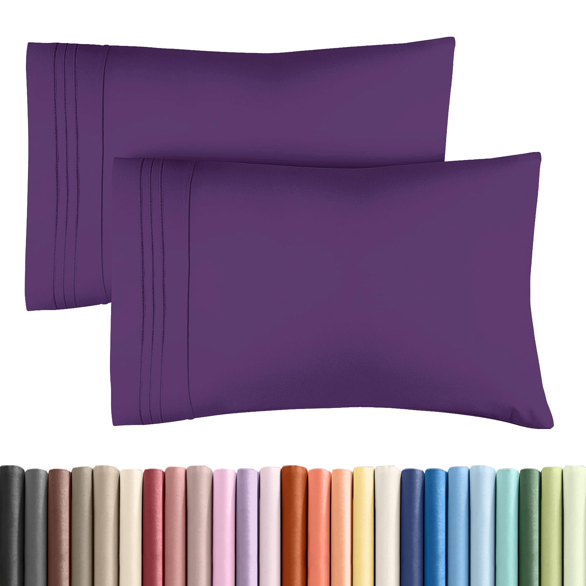 King Pillow Cases Set of 2 - Ultra Soft Cozy Pillowcase Covers - Purple