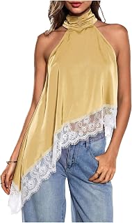 Milumia Women's Halter Neck Top Lace Asymmetrical Hem Going Out Tank Tops