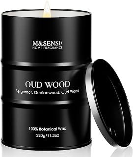 M&SENSE Oud Wood Scented Jar Candle, 11.3 oz Natural Soy Wax Candles | 320g Vegan Wax, 70 Hour Lasting Burn, Woody Aroma, Non Toxic Candle, Home Decor and Relaxation Fragrance, Gift for Women Men
