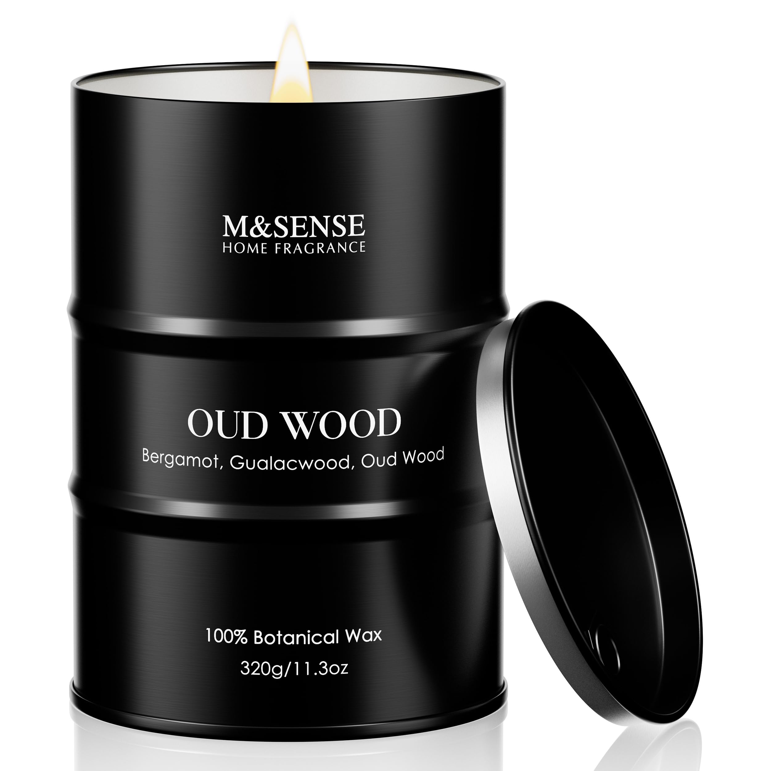 M&SENSE Oud Wood Scented Jar Candle, 11.3 oz Natural Soy Wax Candles | 320g Vega