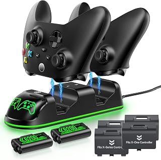 Controller Charger Station with 2 Rechargeable Battery Packs Compatible with Xbox One/Elite/Series X|S, Controller Charging Dock, XB Gaming Accessories with 9 RGB Modes and 4 Battery Covers