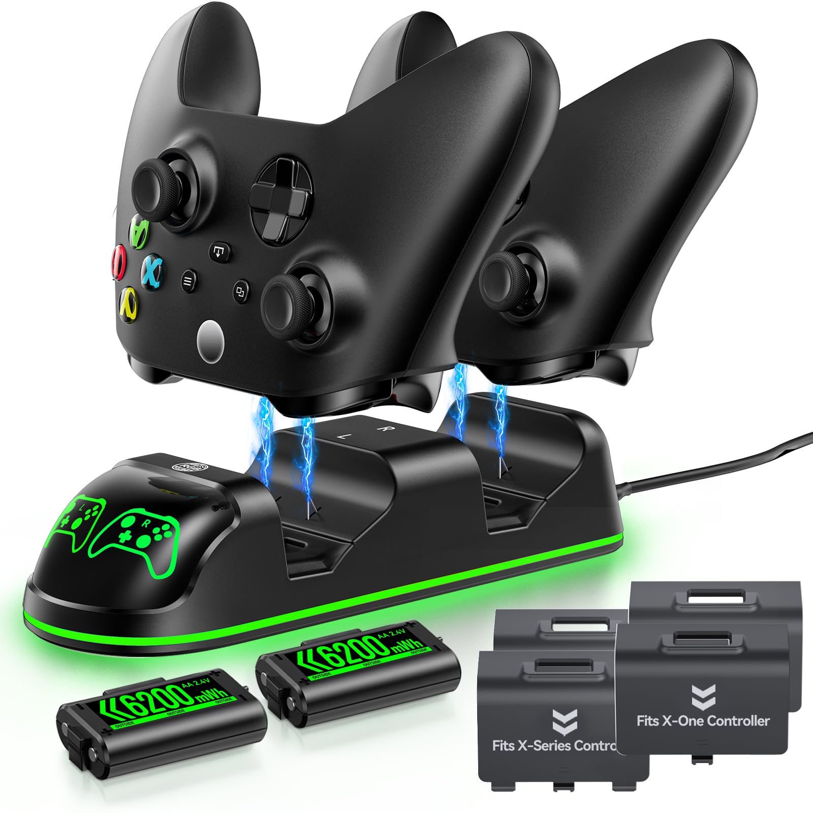 Controller Charger Station with 2 Rechargeable Battery Packs Compatible with Xbo