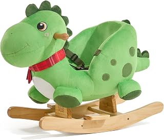 FUNLIO Dino Rocking Horse for Toddlers 1-3 Years, Premium Green Plush Rocking Dino with Soft Spikes, Big Eyes & Lovely Smile, Vibrant Colors & Realistic Scales, Easy to Assemble, CPC & CE Certified