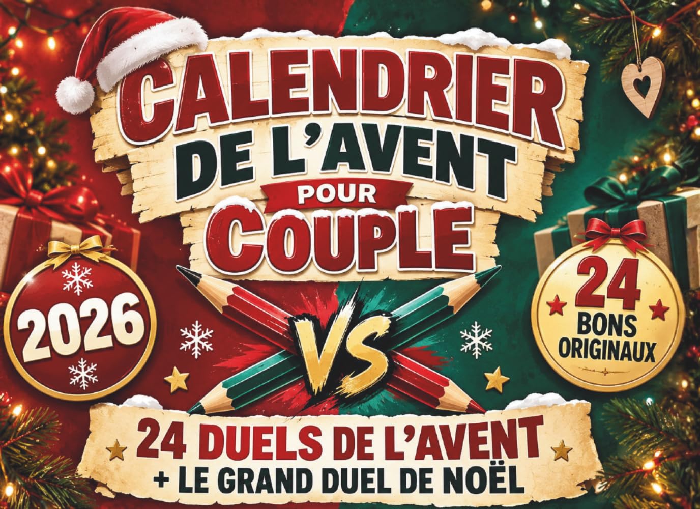 Calendrier de l’Avent pour Couple: Duels face à face: 24 duels de l’Avent + le g